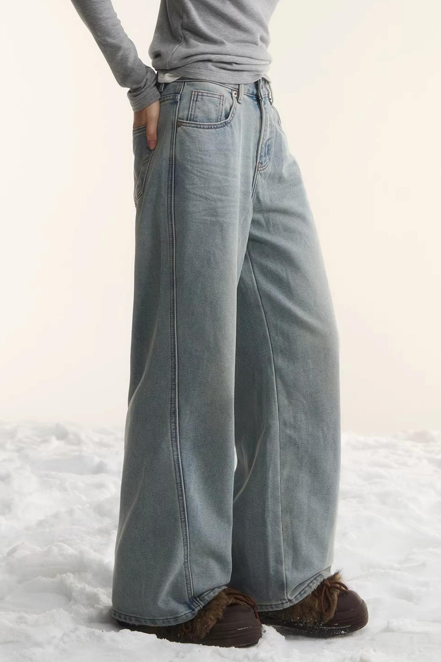 Washed Distressed Denim Pants
