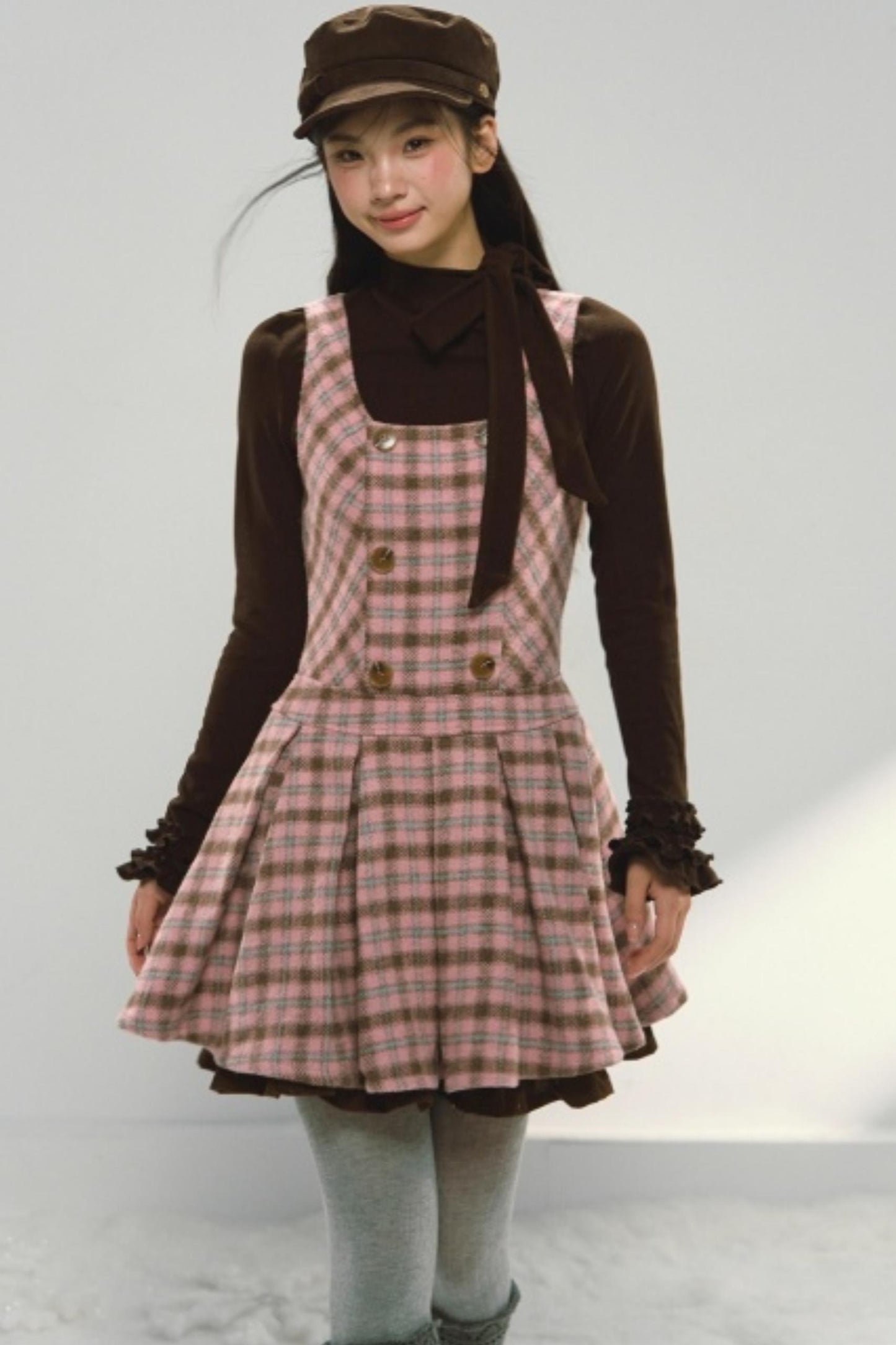 Plaid Retro Pleated Dress Set