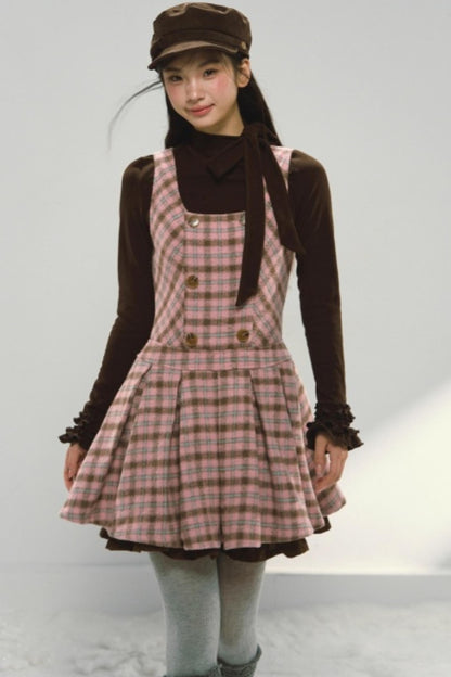 Plaid Retro Pleated Dress Set