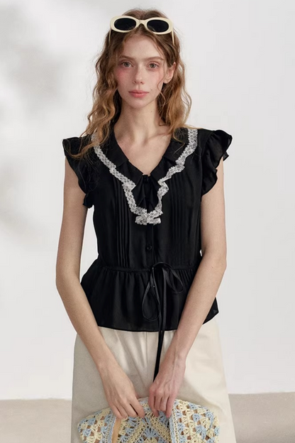 Blusa in chiffon e pizzo