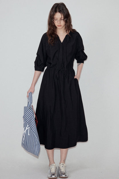 V-Neck Pleated Sleeve Dress