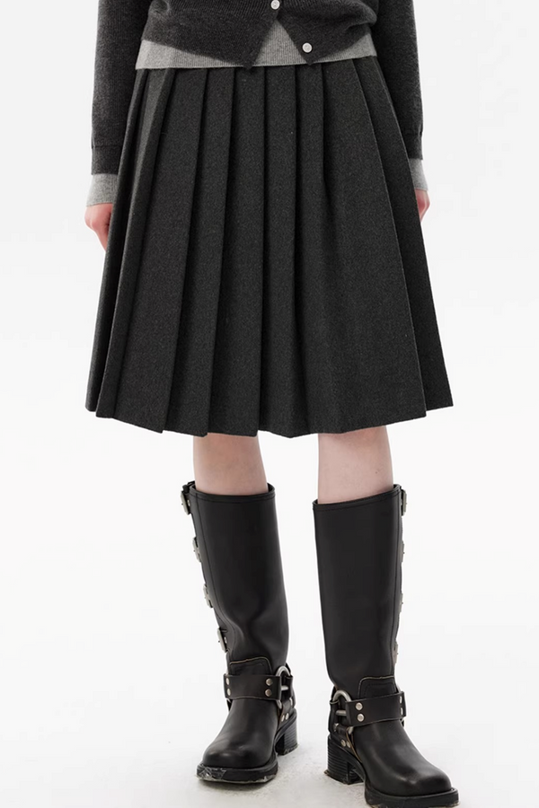 Gray Wool Pleated Skirt