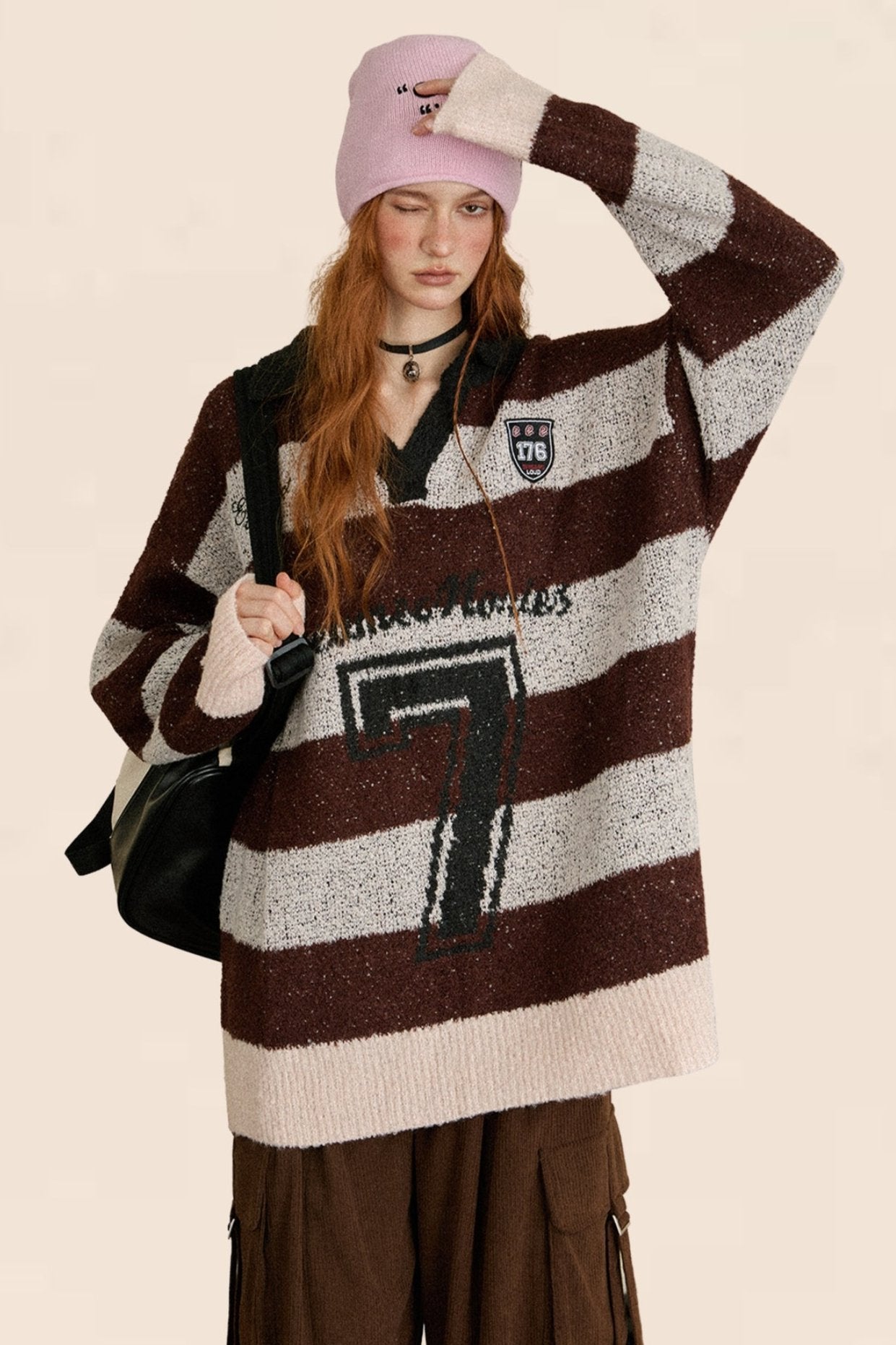 Retro Striped V-Neck Pullover Sweater Top