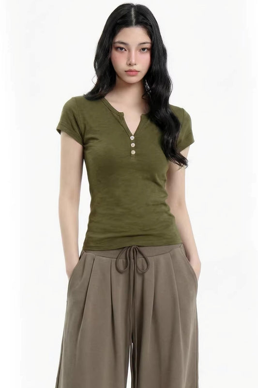 Solid Henley Knit Top