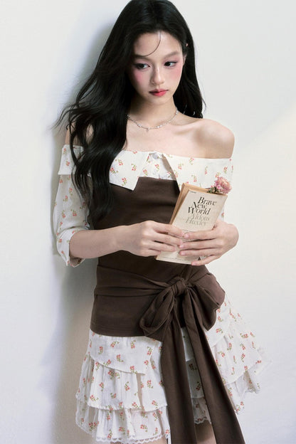 Patchwork Blouse Skirt Set-Up