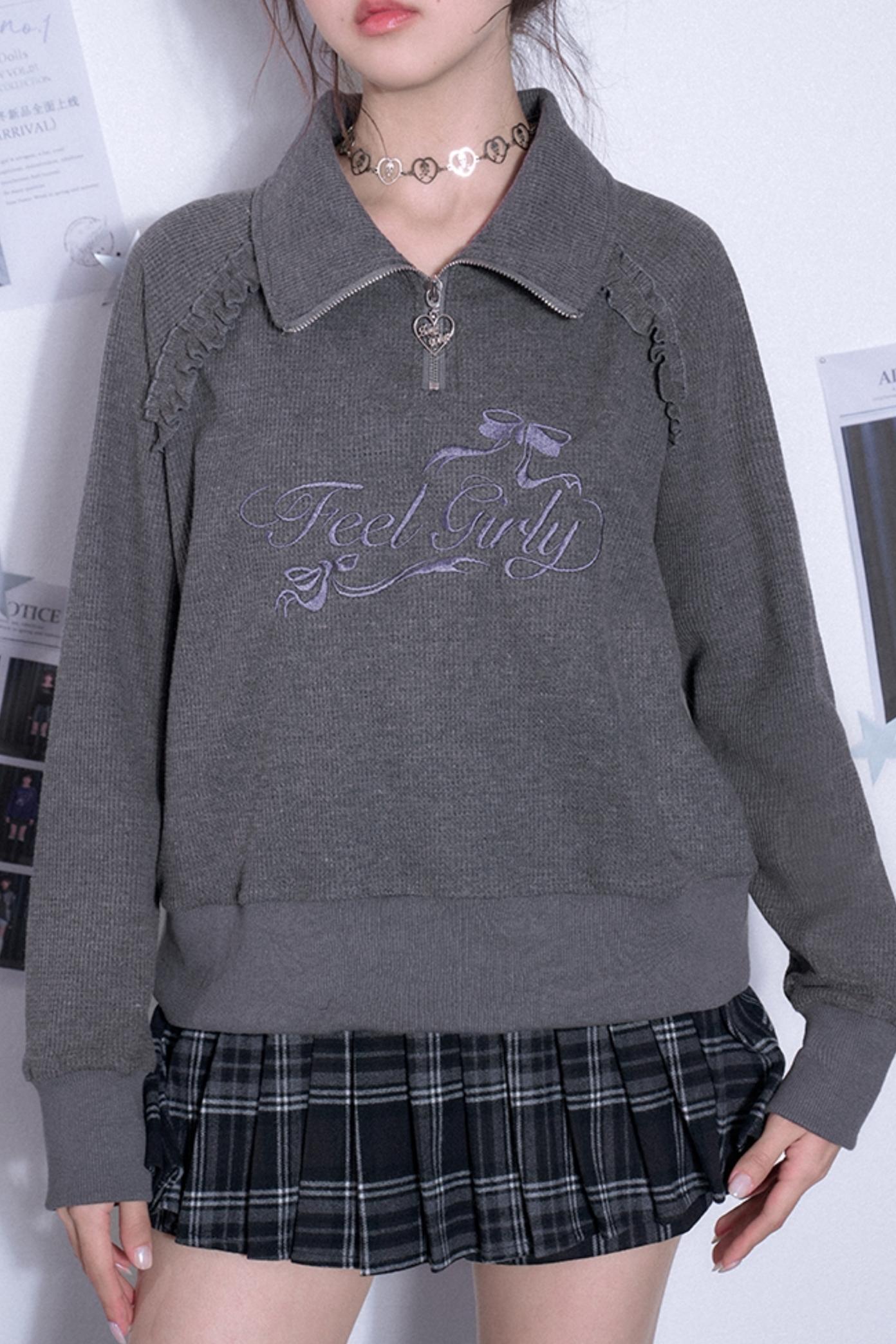 Loose Casual Waffle Long-Sleeve Top