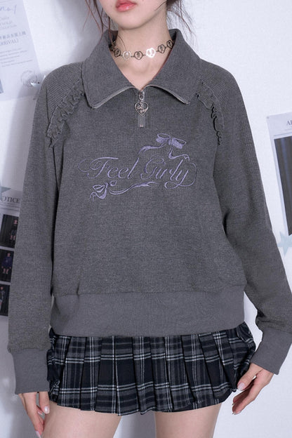 Loose Casual Waffle Long-Sleeve Top