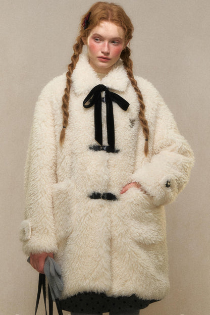 Woolen Lapel Fur Coat