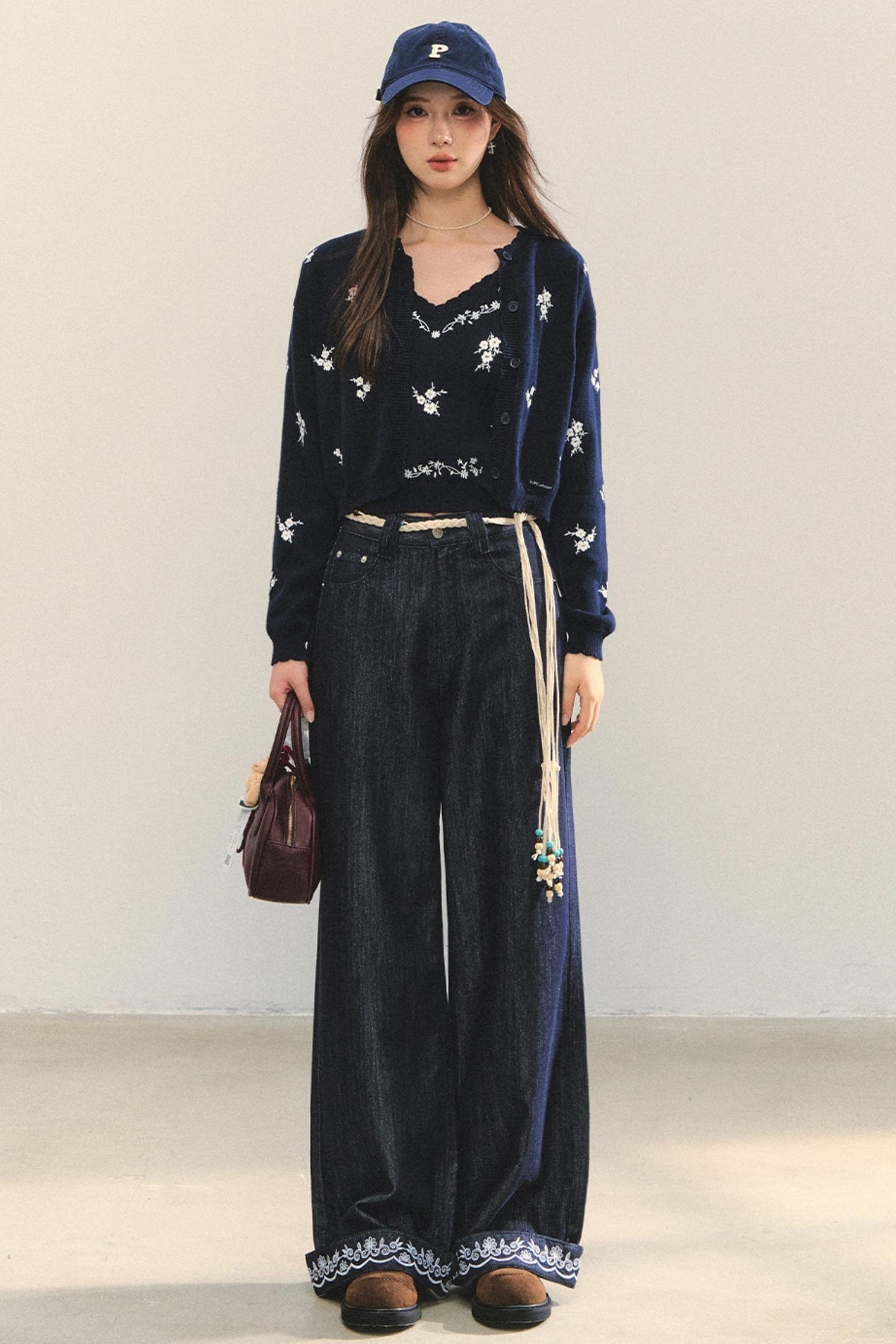 Embroidered Straight-Leg Pants