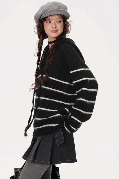 Hooded Striped Knit Sweater