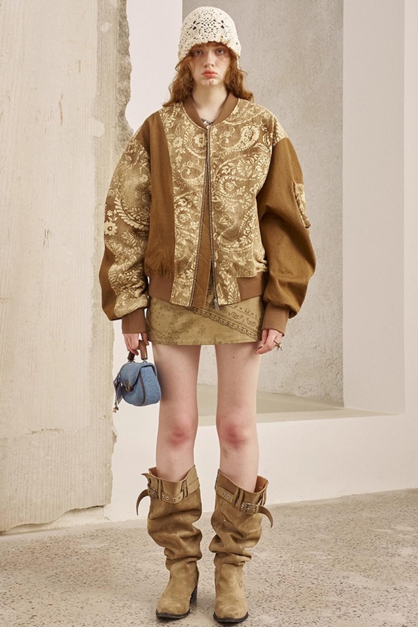 Cashew Print Long Sleeve Flight Jacket