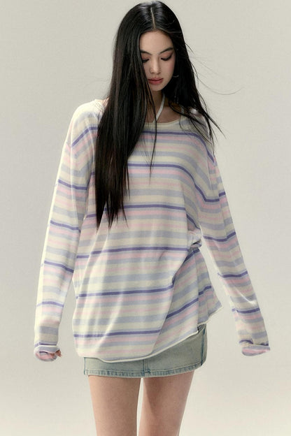 Colorful Striped Wool Acetate T-Shirt Set-Up