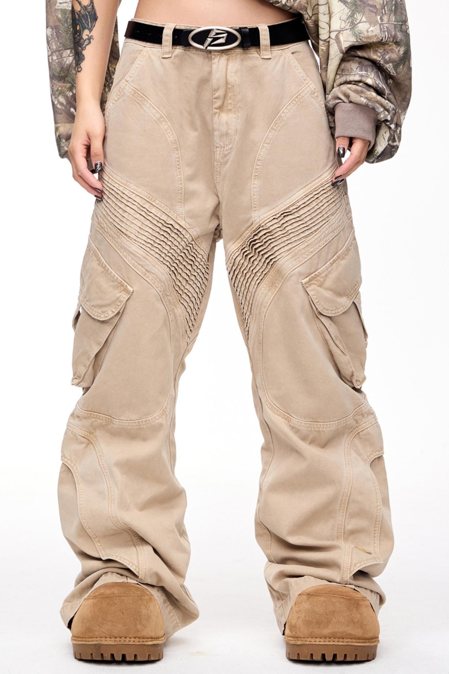 Pleated Bootcut Cargo Pants