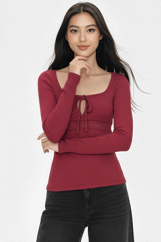 Retro Red Lace-Up Top