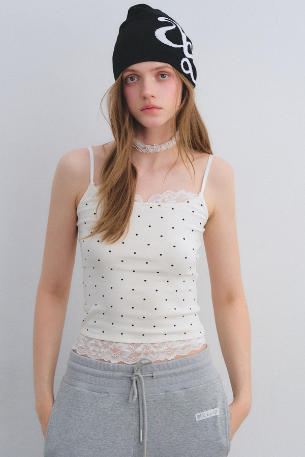 Lace Patchwork Polka Dot Top