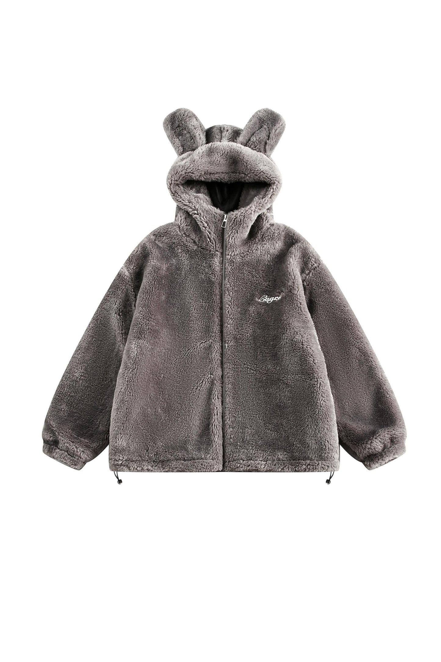 EZEK American Retro Rabbit Ears Fleece Thick Fur Jacket Women's 2024 Fall/Winter Loose Zipper Top Trend