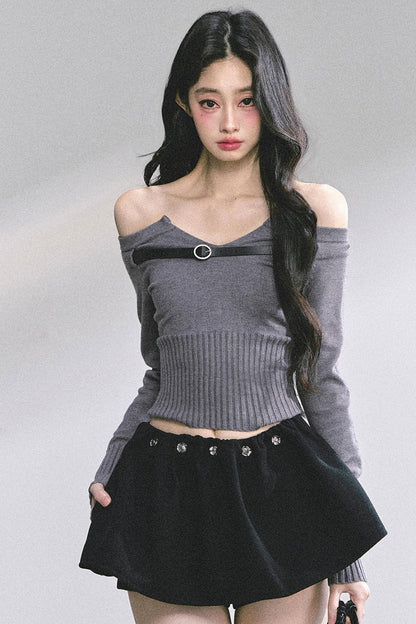 Lazy Weekend One-Shoulder Knitted Top