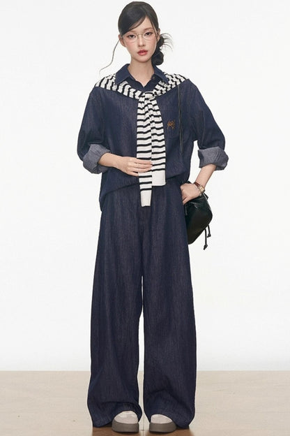 Tencel Denim Shirt With Shawl Set-Up