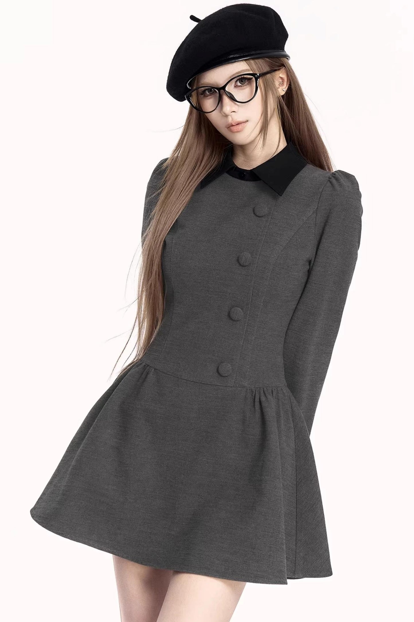 French Retro Color-Blocking Dress