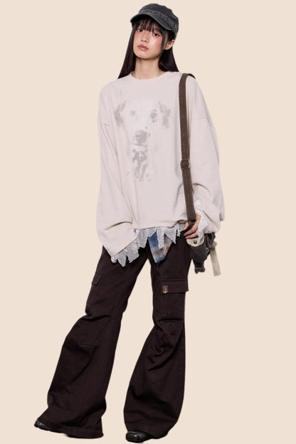 Casual Dog Print Crewneck Top