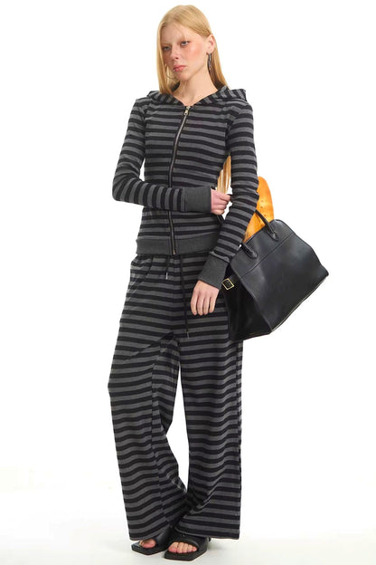 Retro Striped Hooded Top Set-Up