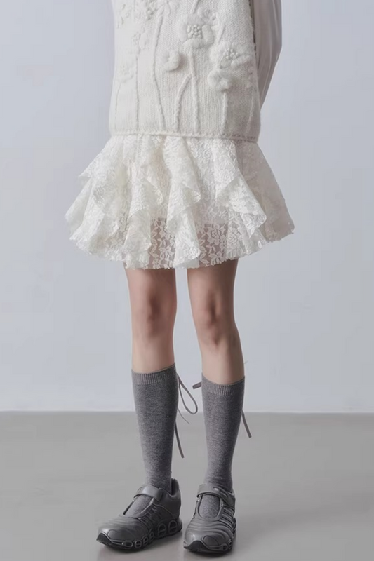 Lace Velvet High-Waisted Skirt
