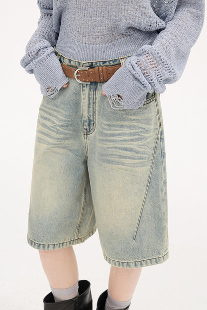 Distressed Denim Split Shorts