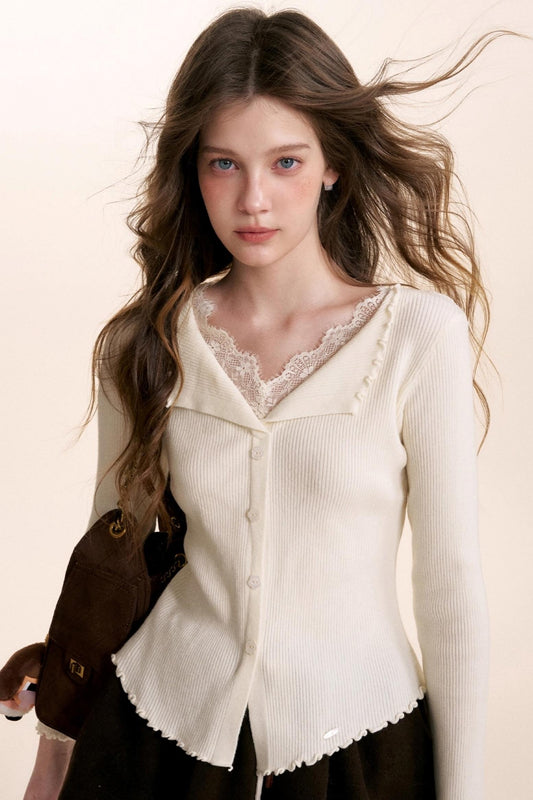 Romantic Lace Ruffled Knit Top