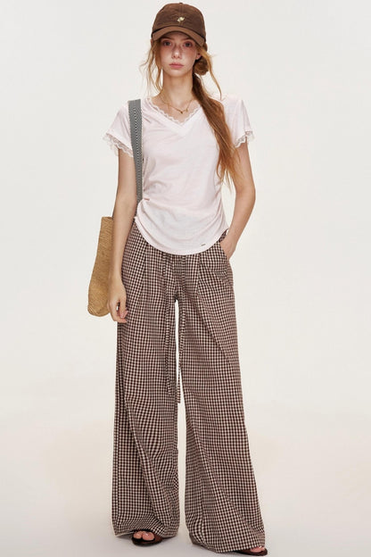 Floral Lace Shirring Short Sleeve T-Shirt