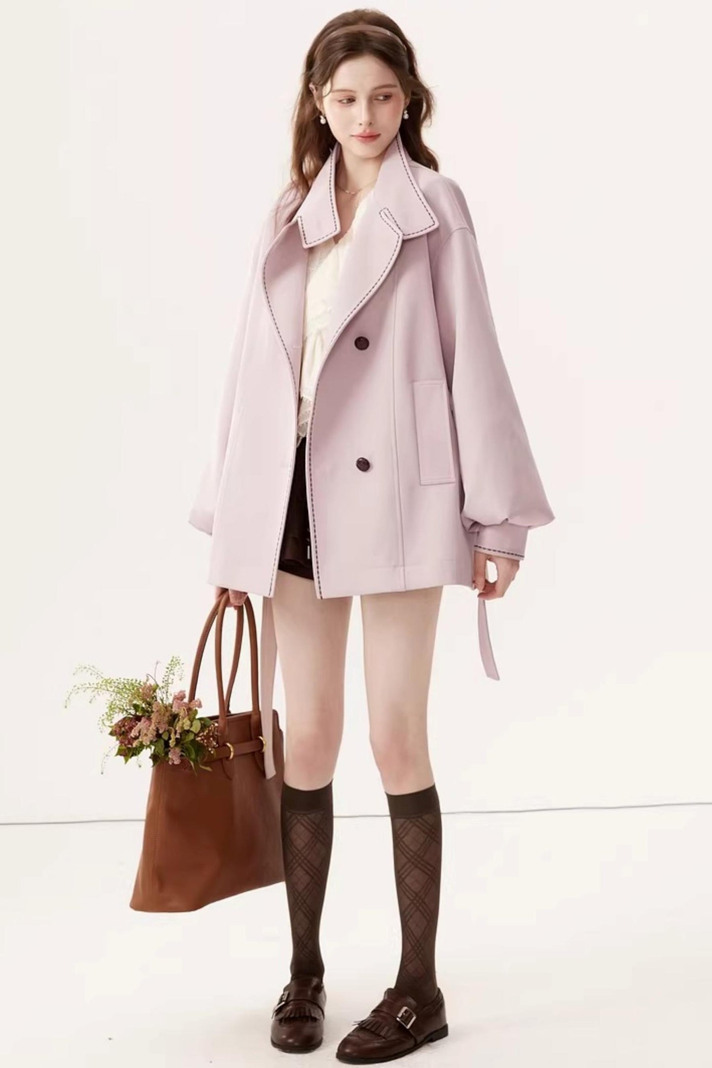 Stand Collar Lantern Sleeve Trench Coat