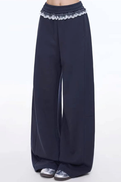 Retro Elastic Navy Blue Pants