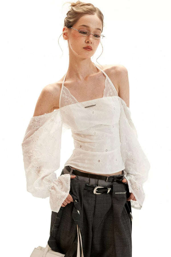 Off-Shoulder Flared Sleeve Blouse