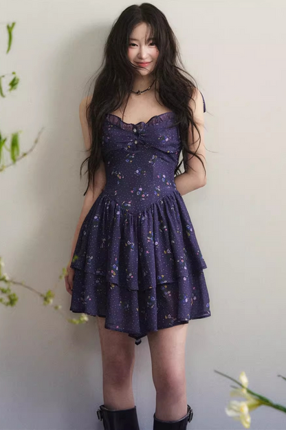 Dark Purple Chiffon Floral Dress