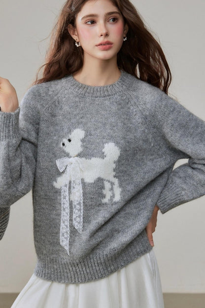 Crew Neck Puppy Design Knitwear