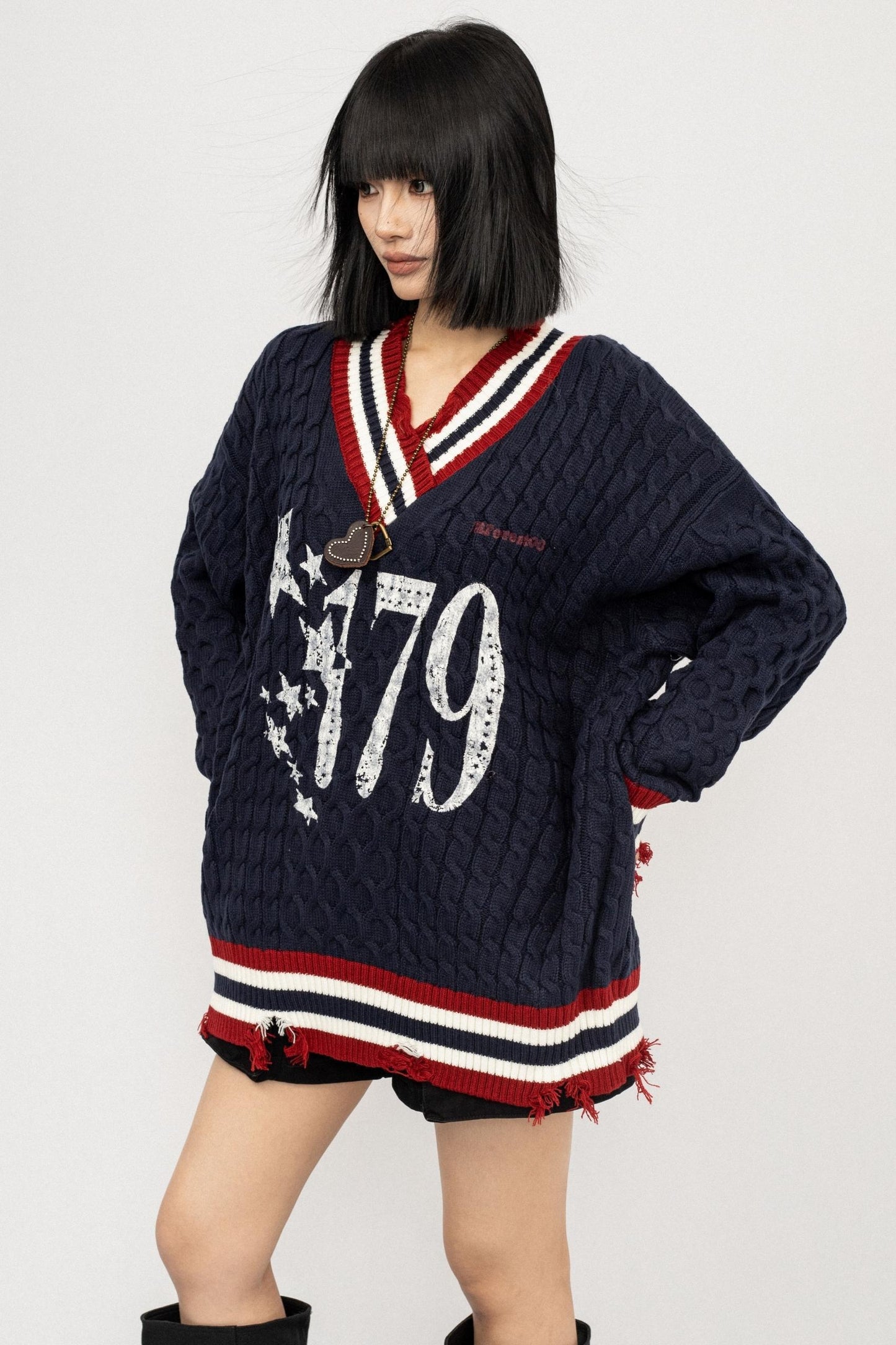 Lazy V-Neck Knitted Top