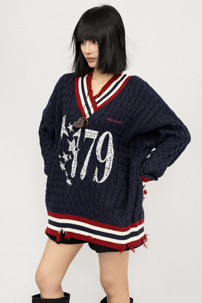 Lazy V-Neck Knitted Top