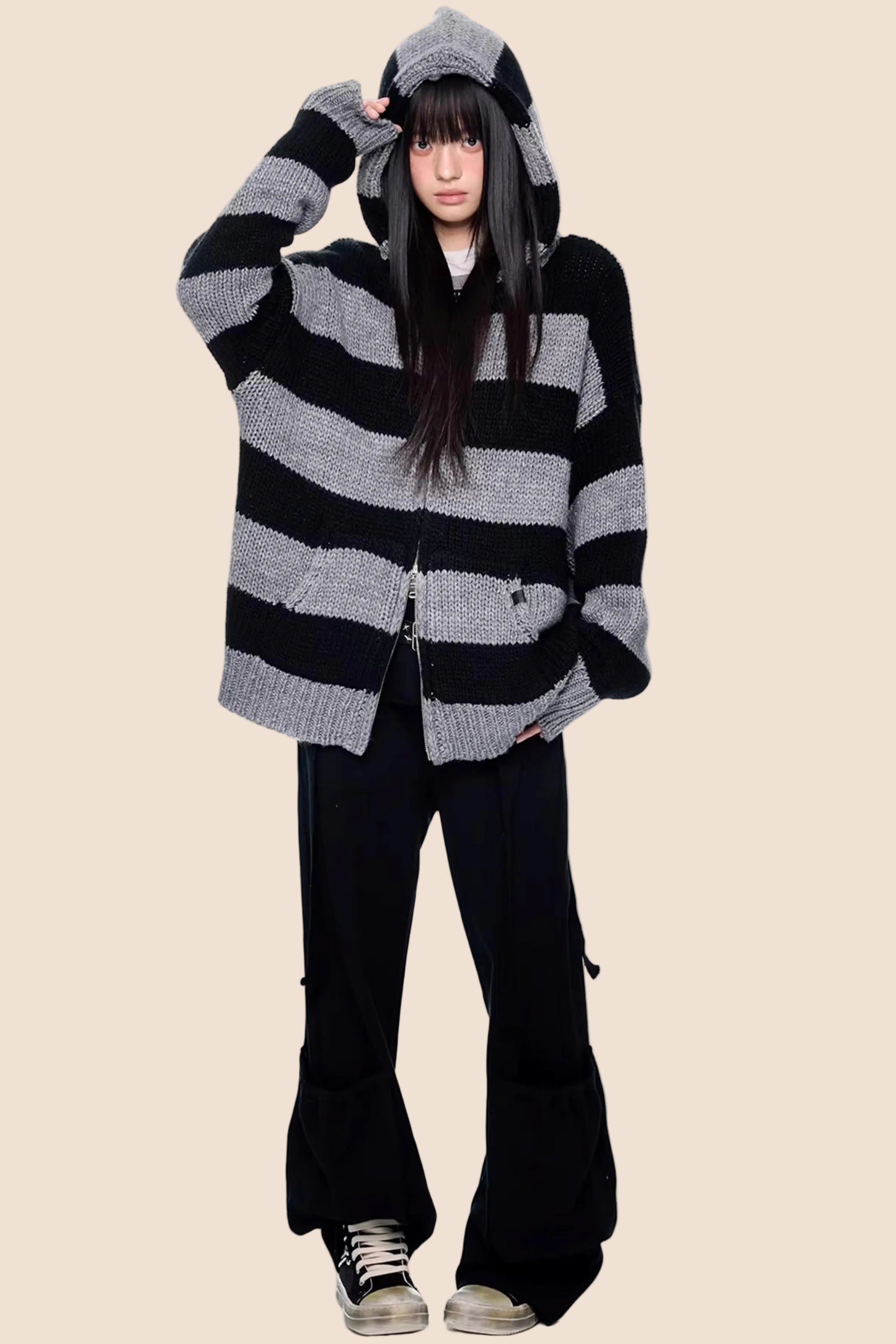 Striped Hooded Knit Jacket