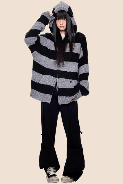 Striped Hooded Knit Jacket
