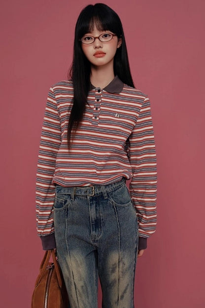 Retro Striped Polo Shirt