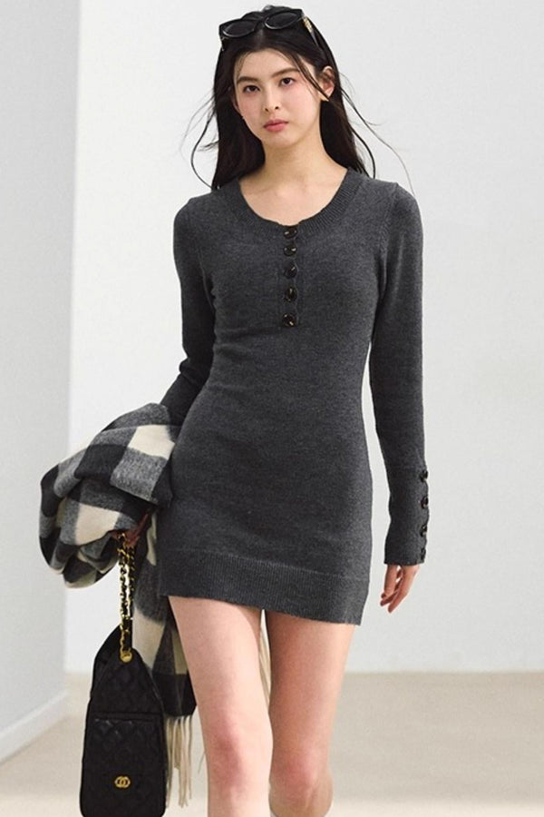 Gray Knitted Bodycon Dress