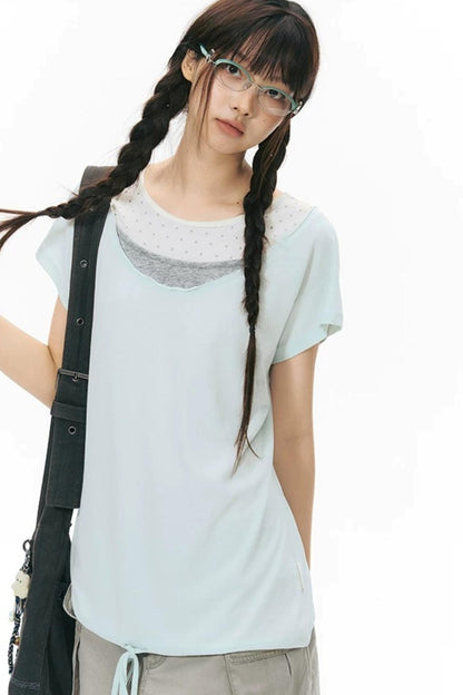Star Neckline Layered-Look Knit Top