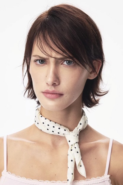 White Polka Dot Silk Scarf