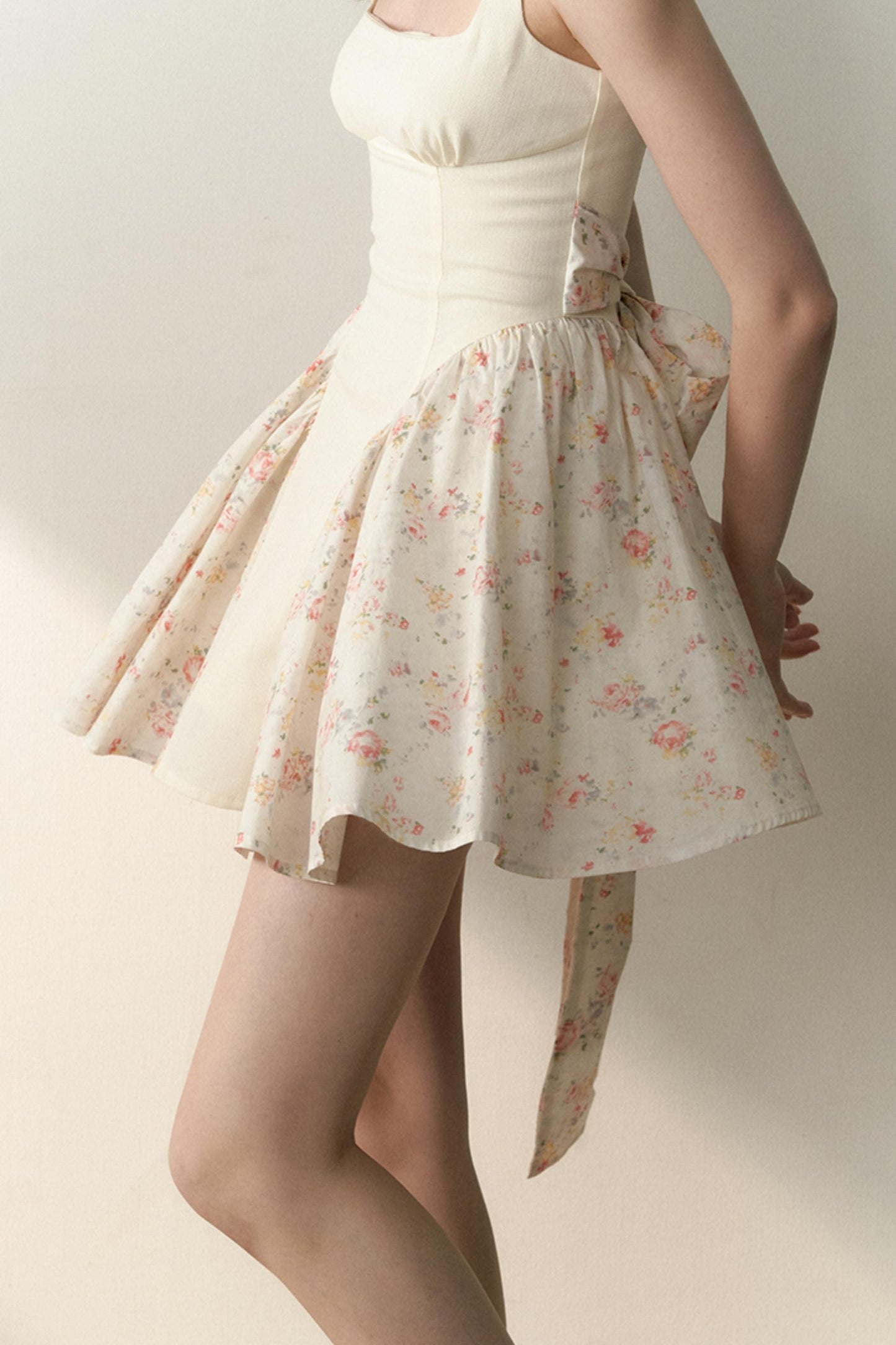 Floral Patchwork Bowtie Camisole Dress