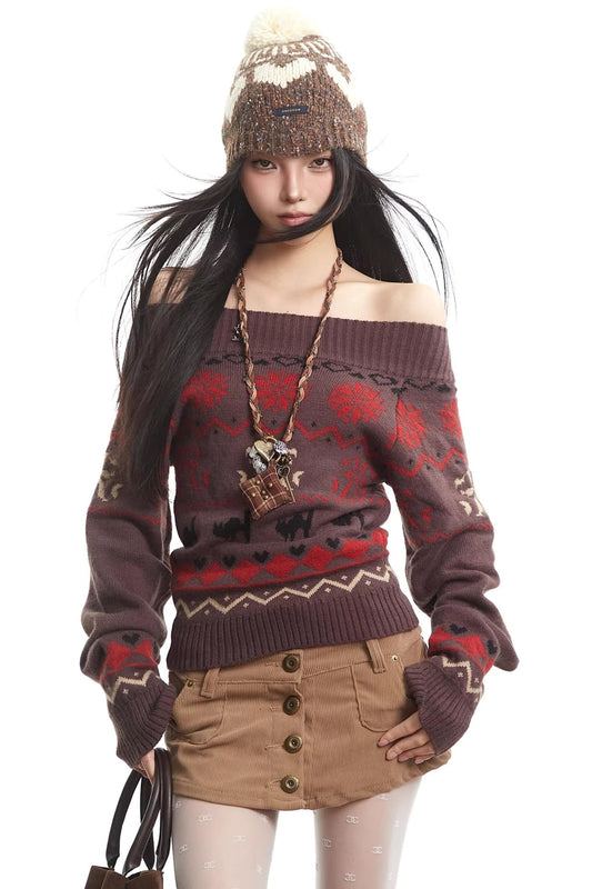 Fair Isle Off-Shoulder Sweater
