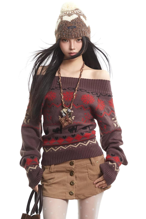 Fair Isle Off-Shoulder Sweater