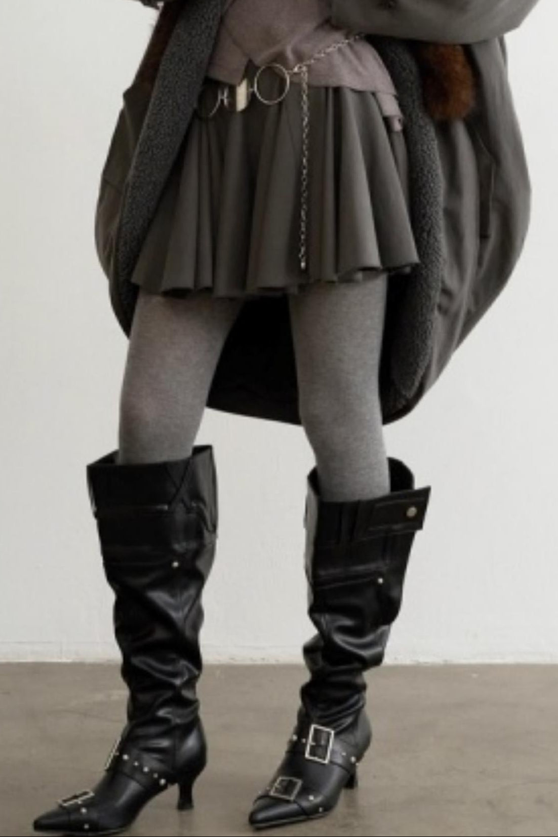 Retro Distressed Fur Collar Jacket Set-Up