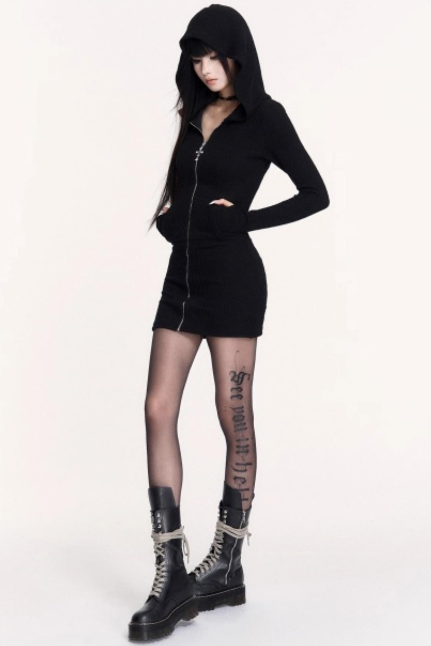 Print Hooded Slimming Base Dress