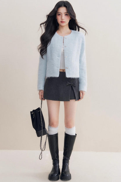 Bow Woolen Hem Skirt