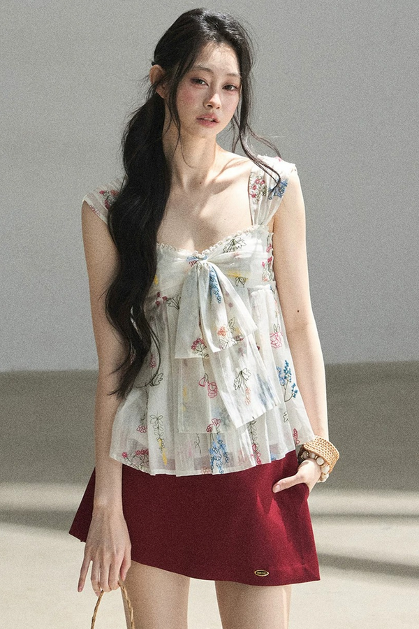 Embroidered Chiffon Summer Top