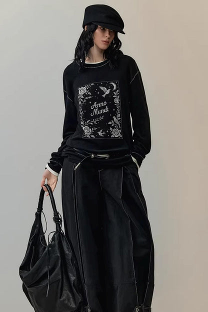 Embroidered Rose Color-Block Blouse